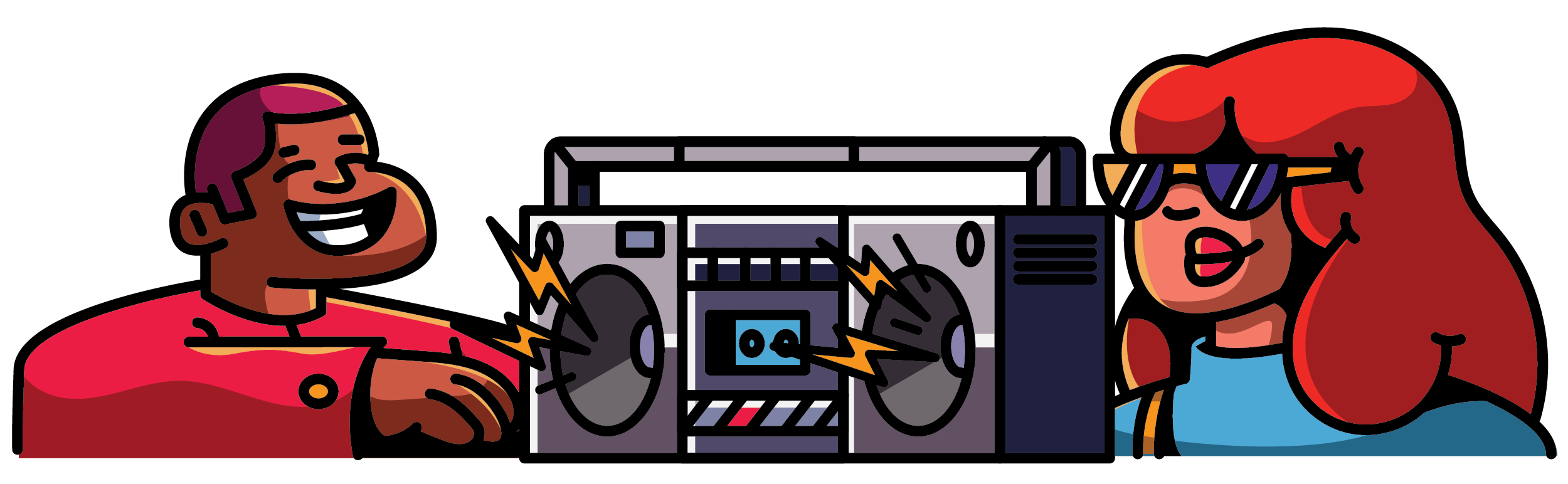 Small Business Summer Two Individuals Enjoying Music from a Boombox Illustration